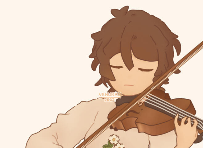 A bust-up artwork of Nemu, one of Nemuran's original characters, in the artist's standard style. He is depicted playing the violin.
