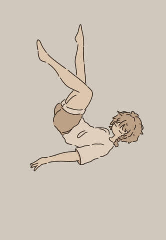 Digital doodle of Nemu's character with their feet pointing upwards and both eyes closed as they fall.